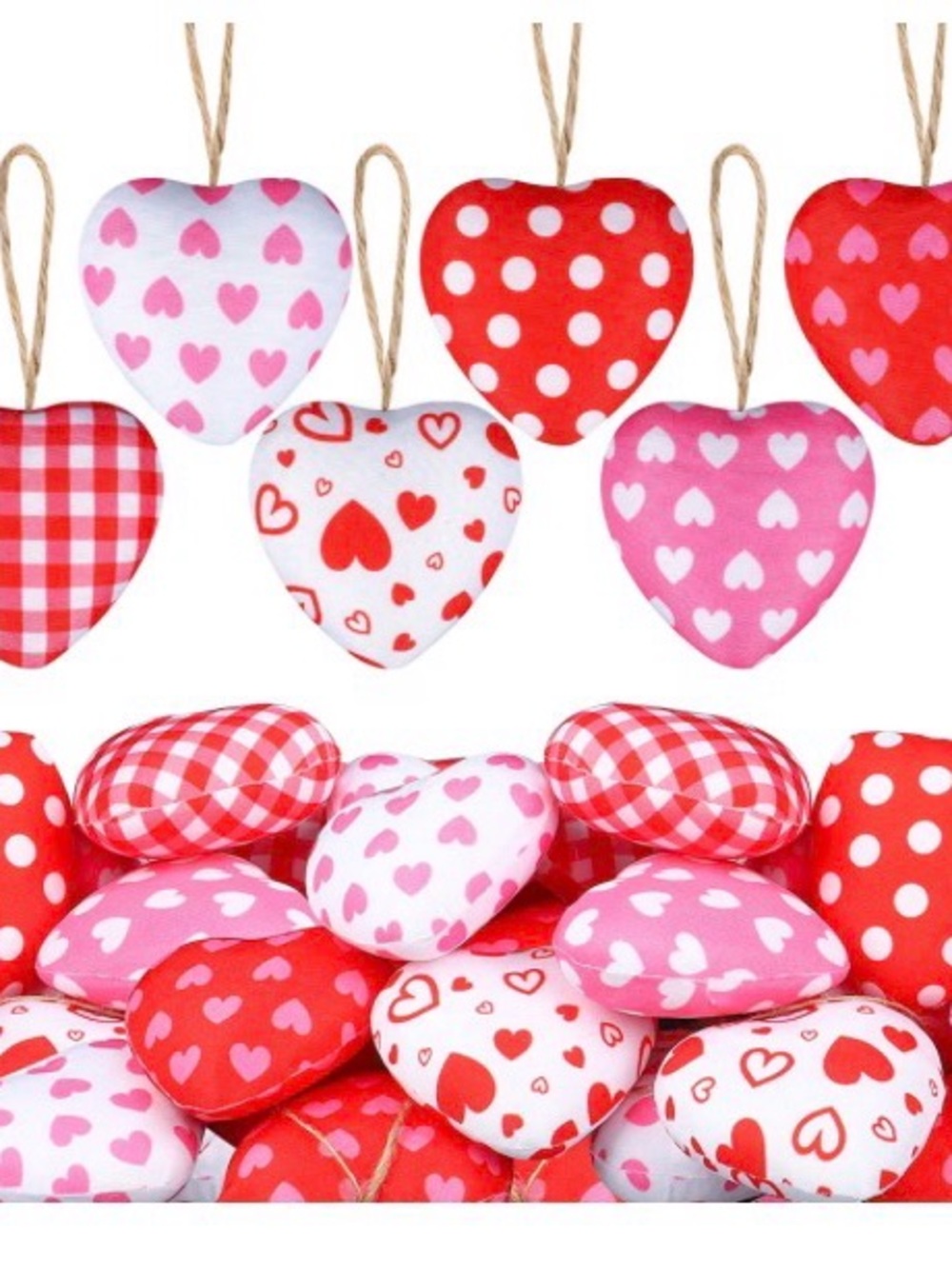 30 Valentine Heart Hanging Decorations - Pink & Red